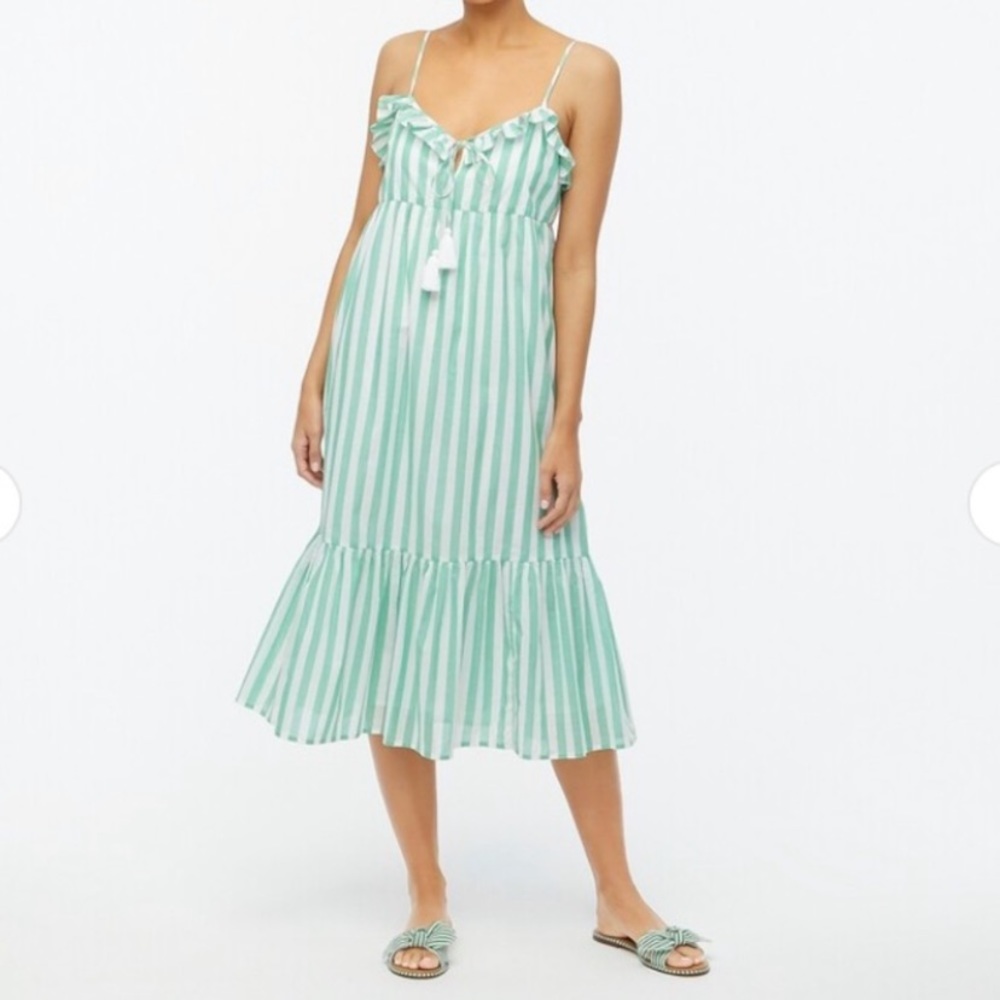 J. Crew green & white striped sun dress - M